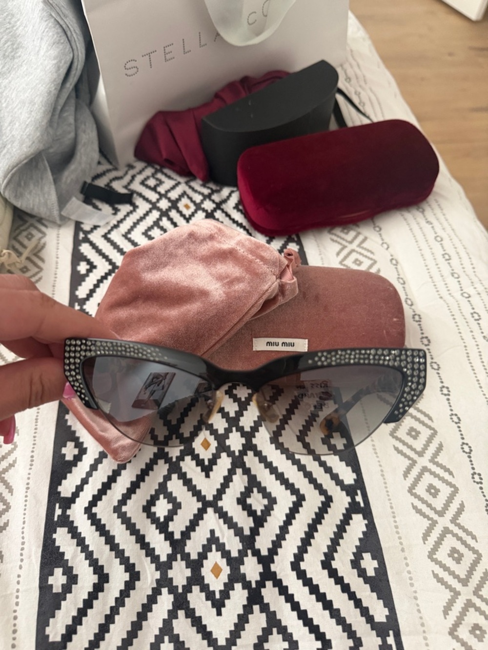 Miu Miu Black Crystal-Embellished Cat-Eye Sunglasses